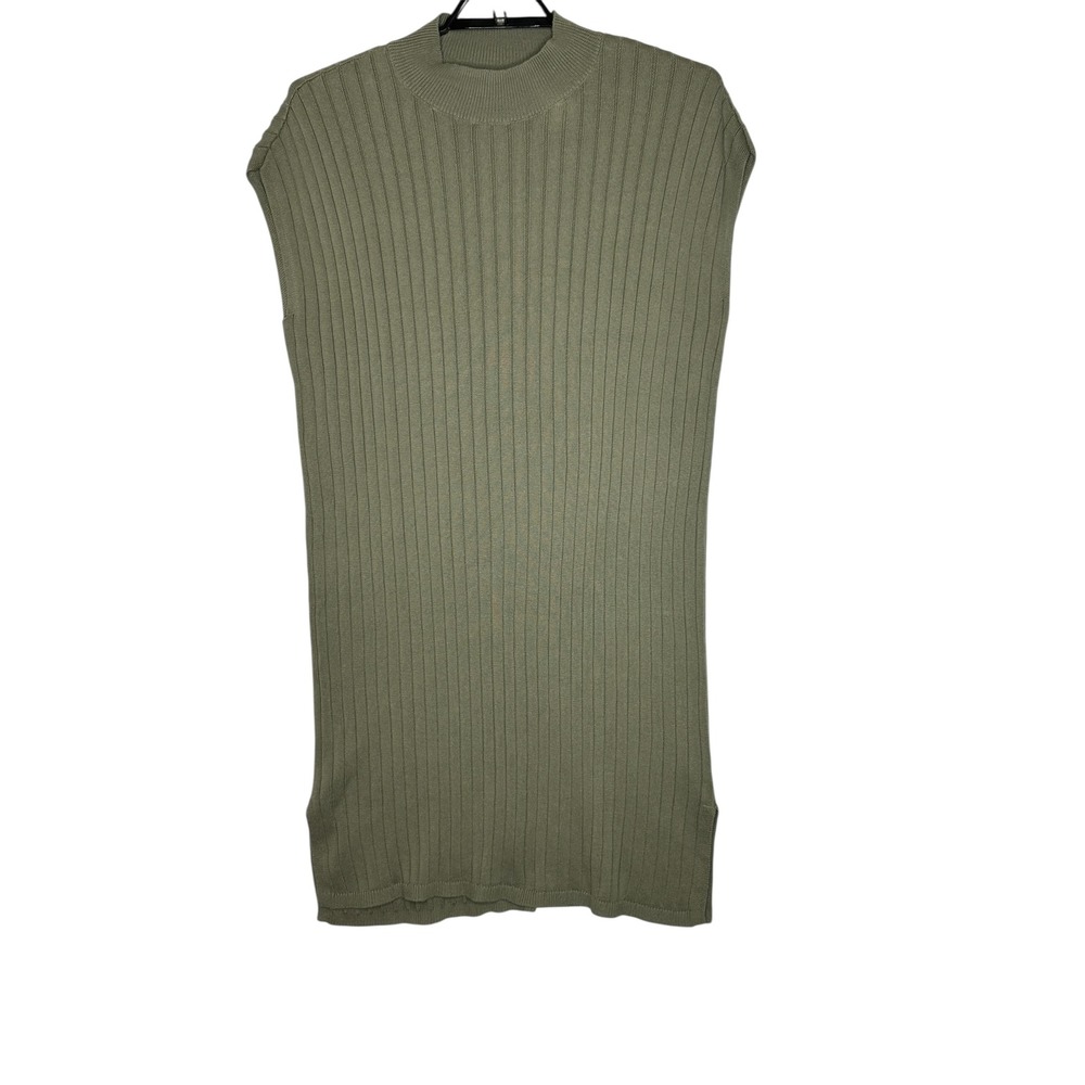 Haven Well Within Womens Ribbed Knit Dress Medium Cotton Minimalist Olive Green